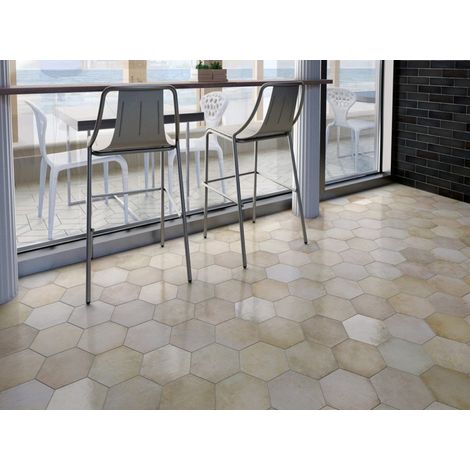Carrelage effet rustique HERITAGE hexagone 20x17.5cm Hexagone 20x17.5cm Beige - Mat et Brillant (mélange) - boîte de 0.71 m2 Hexagone 20x17.5 cm Beig (1/2)