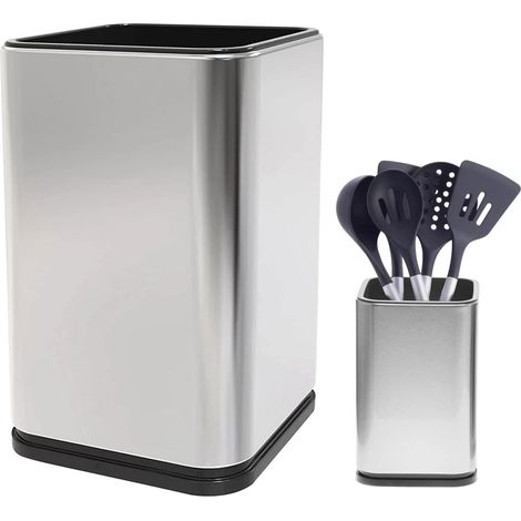 Porte-ustensiles de cuisine, grand panier acier inoxydable, base lestée antidérapante, organisateur.