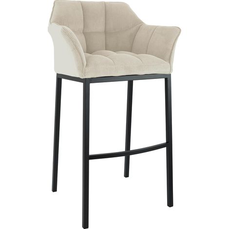 Sgabello da bar x1 con seduta avvolgente e imbottita in velluto a coste color crema e struttura in metallo nero a 4 gambe 100005893