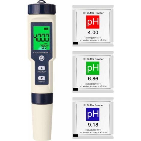 Ph-mètre Testeur multifonctionnel professionnel 5 en 1 testeur multifonctionnel numérique PH/EC/TDS/salinité/thermomètre testeur de qualité de l'eau Ph-mètre
