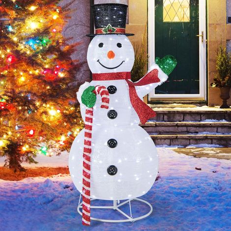 COSTWAY Pupazzo di Neve Luminoso da 150 cm, Decorazione Natalizia con 180 Luci LED, Cappello, Sciarpa, Decorazione Natalizia per Interni ed Esterni per Feste, Balcone, Giardino (1/5)