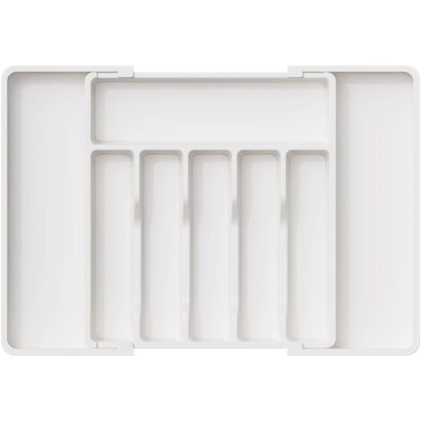 Tiroir à couverts extensible, plateau à ustensiles de cuisine, sans BPA, rangement réglable en plastique pour cuillères, fourchettes et couteaux, grand format, blanc (1/5)