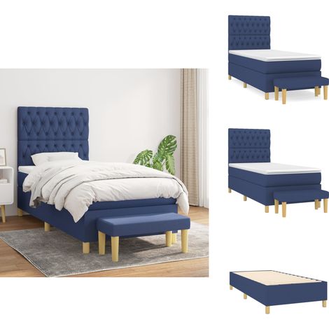 Sommier à lattes de lit avec matelas Bleu 90x200 cm Tissu - Lit Plateforme - Lit Double - Matelas Ressorts Ensachés - Têted Lit Ajustable - Banc Rangement (1/5)