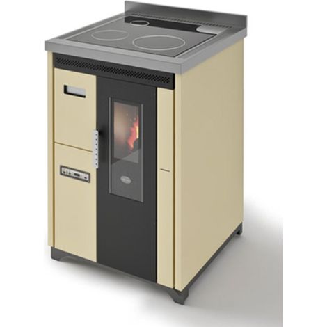 Eva Calòr Cocina De Pellet Ventilada Con Encimera De Acero NINA 901658300 Acabado Marfil (1/3)
