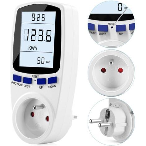 HOXILEELEO - Compteur d'énergie 185 V/264 V CA, compteur de consommation d'énergie, prise de contrôle de la consommation électrique avec écran LCD (tarif unique), 15 773 mm (1/2)