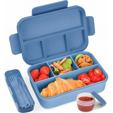 Brotdose Fächer 1300ml auslaufsicher Lunchbox Kinder Dunkelblau (1/5)