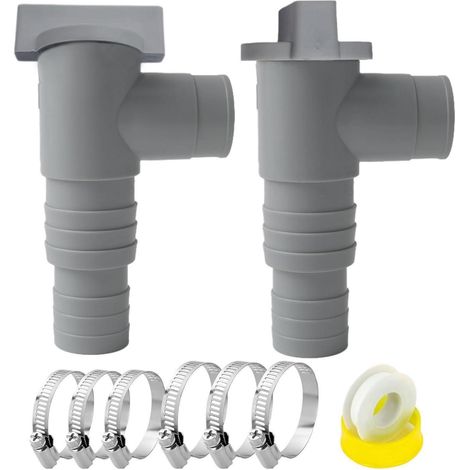 2er-Set Pool Absperrhahn 32mm Schlauchanschluss mit Schlauchschellen