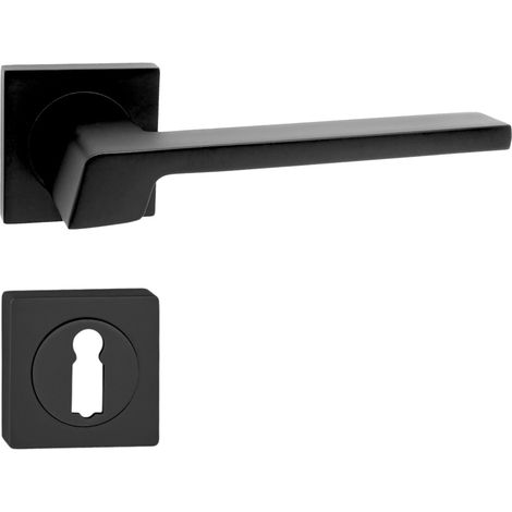 domino Türgriff Drückergarnitur BB-Buntbart Set quadratische Rosette Türklinke für Zimmertür, Bürotür, Kellertür & Innentür Türbeschläge aus Aluminium Schwarz Türdrückergarnitur CANTORO-QR BLACK (1/5)