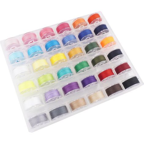36-teiliges Unterfadenset für Nähmaschinen mit Aufbewahrungsbox, vorgespultes Spulenset für Nähmaschinen von Brother/Babylock/Janome/Singer (verschiedene Farben). (1/5)