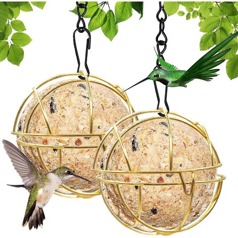 Lot de 2 mangeoires suspendues en forme de boule dorée pour petits oiseaux sauvages, en métal, pour une utilisation intérieure et extérieure. (1/4)