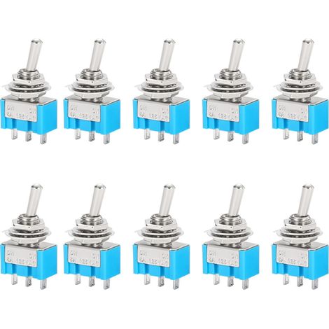 Lot de 10 Mini Interrupteur à Bascule MTS-103 Bleu 3 Broches 3 Positions ON-OFF-ON AC 125V 6A 250V 3A Commutateur Levier pour Tableau de Bord Auto Bateau Appareils Électriques Bricolage Électronique (1/5)
