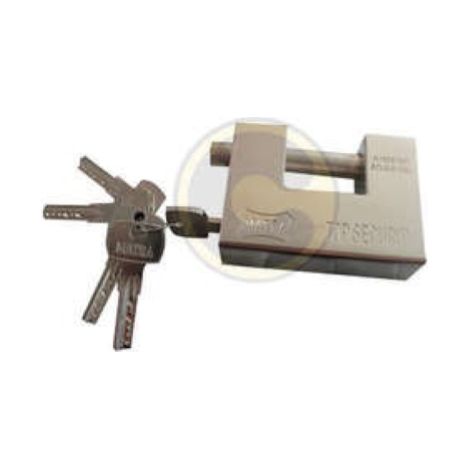 Serrure à cylindre pour porte de garage – Corps monobloc en acier satin – Largeur 94 mm – 5 clés plates incluses – Matra