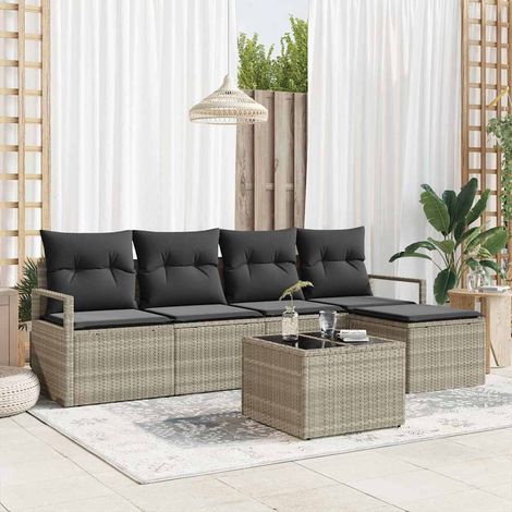 vidaXL Sofa Set mit Kissen 6 pcs Hellgrau Poly Rattan (1/5)