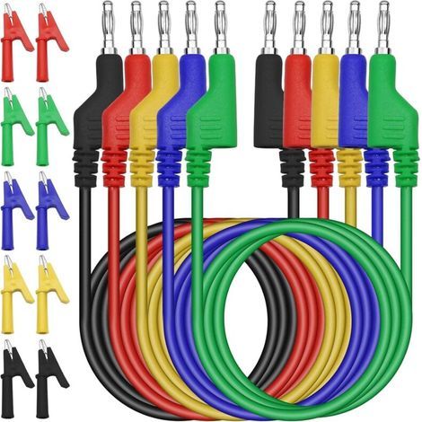 5 cavi di misura per multimetro 4 mm, cavo con connettore a banana, puntali di misura per multimetro, 10 pinze a coccodrillo isolate, per auto/industriale/altri componenti del cavo di prova (1000 V/19 (1/4)