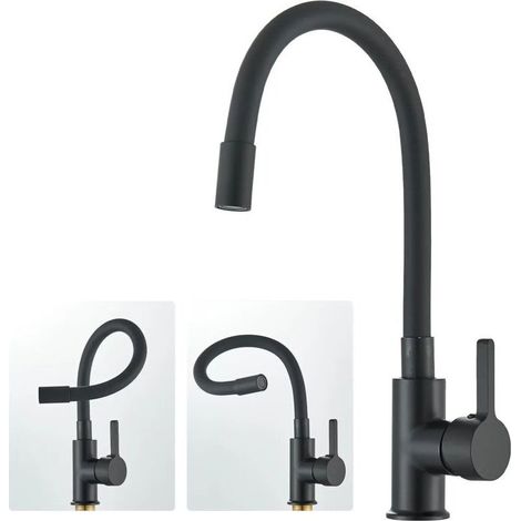 Kitchen Mixer Tap with Flexible Spout, Black, Kitchen Faucet, Kitchen Sink Mixer Tap with 360° Rotating Hose