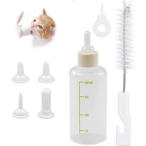 Cat Breeding Bottle Pet Feeding Bottle Silicone Baby Feeding Bottle for Baby Newborn Pet Small Dogs Puppies Cats Milk with Nipple Brush Kit (2 fl oz) (1/5)
