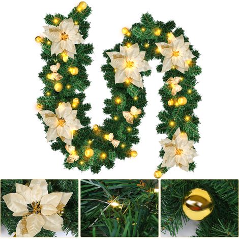 Wolketon LED Weihnachtsgirlande 2,7 m, 50 LED warmweiß, Batteriebox, goldene Weihnachtsdeko (1/5)