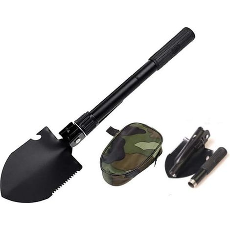 Pelle et pioche de camping pliantes et portables de style militaire, petite pioche compacte avec étui de transport, outil multifonction de survie pour le camping, la randonnée, le trekking, le jardin (1/5)