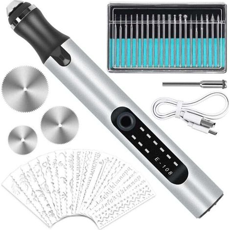 Machine de gravure électrique – Mini stylo de gravure multifonction avec 20 forets – pour bijoux, bois, verre, pierre (1/4)
