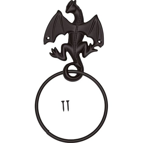 Porte-serviettes mural style gothique dragon, en fer forgé de style européen vintage, facile à installer, pour salle de bain ou salon, noir. (1/5)