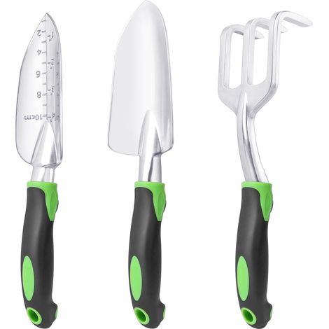 Ensemble d'outils de jardinage, un ensemble de trois outils de jardinage robustes, comprenant une pelle de jardin, verte.