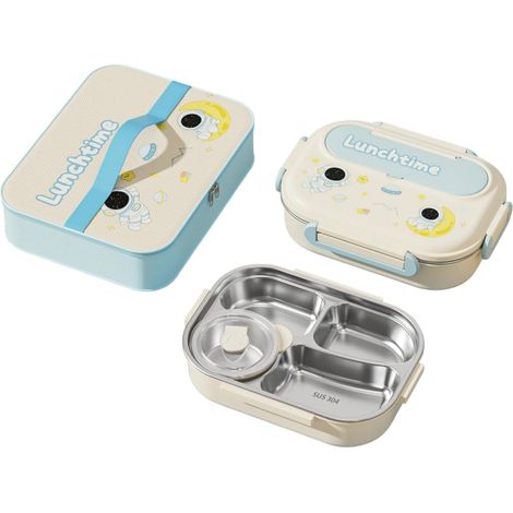 Récipient à déjeuner divisé en acier inoxydable avec double couche isolante, passe au micro-ondes, pour l'école, le bureau, etc