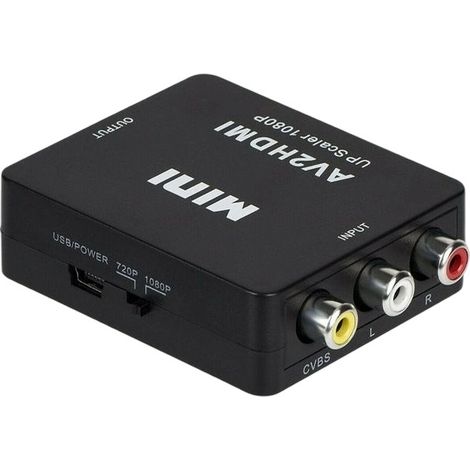 Boîtier convertisseur Mini AV vers HDMI, adaptateur AV2HDMI RCA AV HDMI CVBS vers HDMI, compatible avec les téléviseurs HD, PS3, PS4, PC, lecteurs DVD, Xbox et projecteurs.