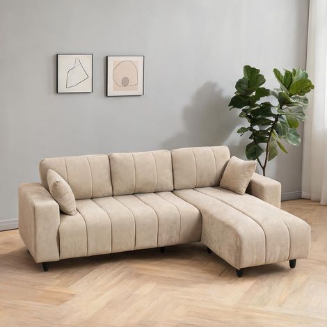 Canapé beige en tissu aspect lin polyester 242 x 156 x 87 cm (1/5)