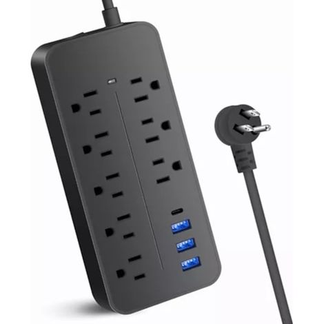 Station de charge multiprise pour bureaux à domicile — Parafoudre avec ports de charge USB-C et interrupteur de protection contre les surcharges, pour une utilisation sûre et fiable. (1/5)