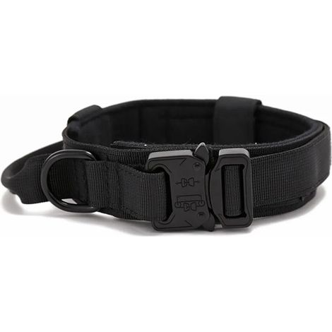 Collier tactique pour chiens de taille moyenne, collier résistant avec poignée et armature métallique, noir, taille M (1/5)