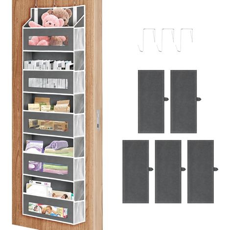 Organizador de puerta grande: 5 estantes + 10 bolsillos laterales + 3 ganchos – gran capacidad (1/5)