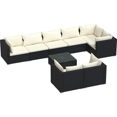 Maison Exclusive - Set Salotto da Giardino con Cuscini 9pz Nero in Polyrattan (1/5)