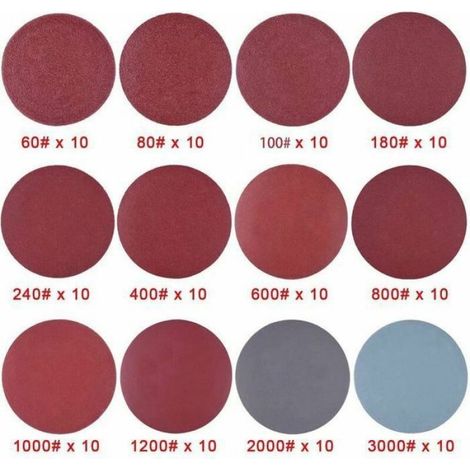 120 Pices Disques Abrasifs 50mm Disques de Ponage Grain 60 80 100 180 240 400 600 800 1000 1200 2000 3000 pour Meulage (1/4)