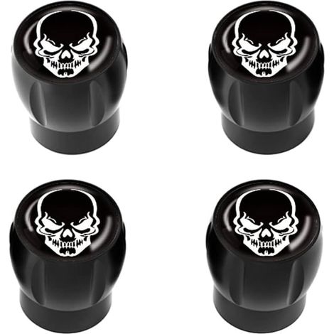 Capes de soupape, capuchons de pneus de voiture, casquettes de soupape de pneu en aluminium, pneus de voiture décoratifs du crâne, capuchons à poussière (Black) (1/5)
