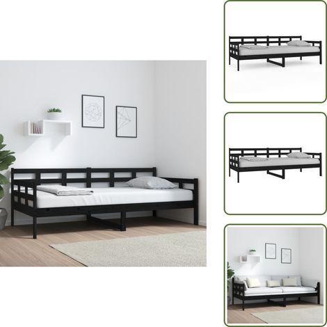 The Living Store Dormeuse Nera in Legno Massello di Pino 90x200 cm - Divano letto