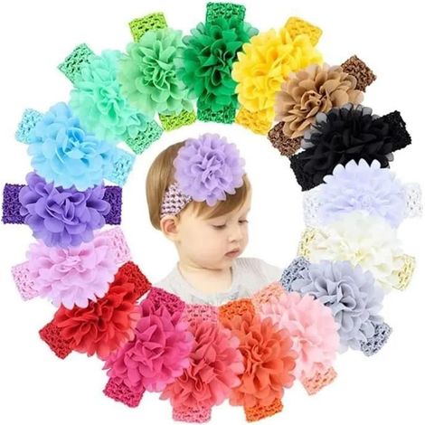 DS4441 18 Pcs Bébés Filles Bandeaux en Mousseline De Soie Fleur Doux Élastique Bande De Cheveux Accessoires Cheveux pour Nouveau (1/4)