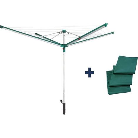 Leifheit – Séchoir parapluie Linomatic 500 Deluxe Cover – Système Easy Lift – 50m de fil – Housse de protection résistante aux intempéries