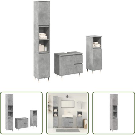 Badmöbel Holzwerkstoff - 3-tlg. Badmöbel-Set Betongrau Holzwerkstoff (1/5)
