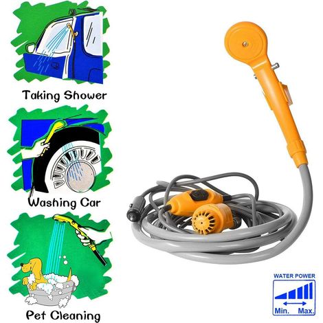 Douche De Camping Portable Douchette Extérieur 12 V À l' Allume-Cigare Avec Pompe Immergée Pour Voyage Randonnée Voiture-Bleu (1/5)
