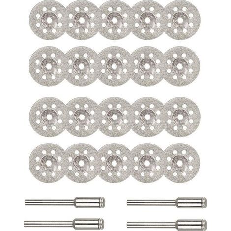 Disques de coupe diamantés, 20 mini-disques de coupe diamantés de 22 mm avec 4 tiges d'arbre pour outils rotatifs Dremel, disques de coupe pour pierres précieuses en verre (1/5)