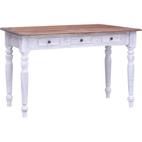 vidaXL Escritorio con cajones madera maciza caoba blanco 117x57x75 cm (1/5)