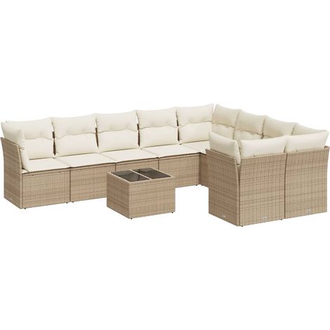 Maison Exclusive - Set Divano da Giardino 10 pz con Cuscini Beige in Polyrattan (1/3)