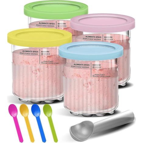 Lot de 4 récipients et couvercles de rechange Ninja Creami Deluxe, compatibles avec les modèles NC501 et NC500. (1/5)