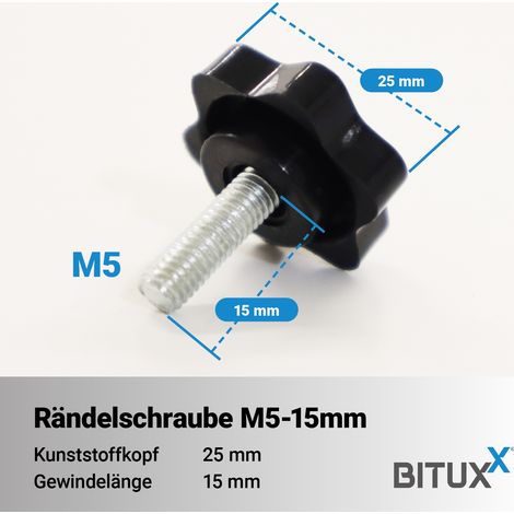 Bituxx Rändelschraube Feststellschraube Sterngriffschraube Knaufschraube Handknopf Werkzeuglose Schraube M5 x 15 mm