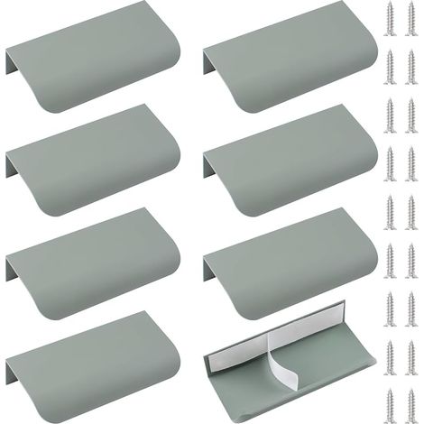 Lot de 8 mini poignées de tiroir autocollantes en alliage d'aluminium invisibles pour armoires, tiroirs, 80 mm, vert grisâtre