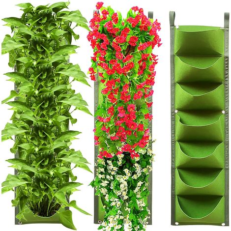 2 Pièces Sacs à Plantes, sacs de plantation à suspendre 7 Pochette Suspendue Pot de Fleur Sac de Plantation Vertical Sacs de plantation murale Jardinières Murales Verticales pour Les Plantes jardinage