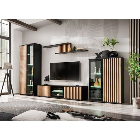 Ensemble meuble TV "Cameron" - Noir/Beige - L 340 x H 192 x P 45 cm - Livraison gratuite (1/5)
