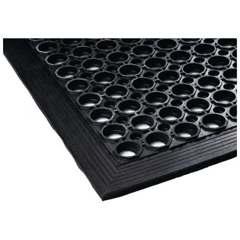 Tapis anti-fatIgue l. 0,9 m L. 1,5 m épaisseur 12 mm noir NR/SBR sans insert tissé