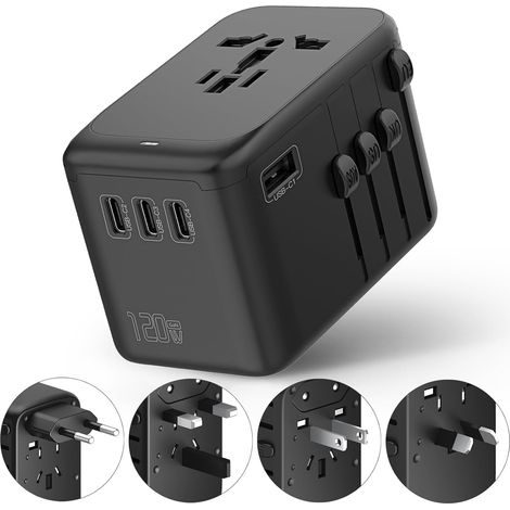 Adaptateur Voyage 120W Chargeur, GaN Adaptateur Universel de Voyage avec 1 USB-A, 4 USB-C and 1 PD à Charge Rapide de 100W, Adaptateur Prise Tout-en-Un pour EU, USA, UK, Japon (1/5)