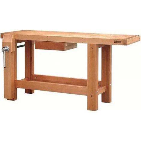 Outifrance – Établi professionnel en bois 1,5 m – Plateau multiplis 70 mm – Presse avant verticale 300 mm – Tiroir de rangement 400 x 350 mm (1/3)